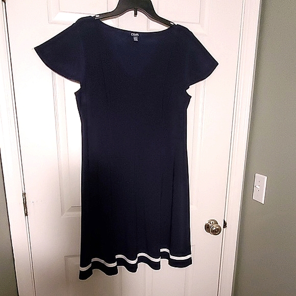 NWT Chaps Navy Fit & Flare Stripe Hem Dress - Picture 2 of 5